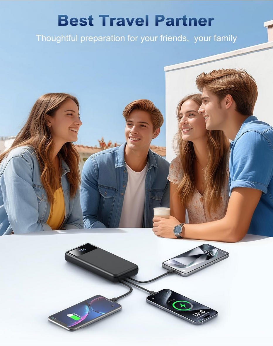 TRAVEL FRIENDLY OHOVIV 50000mAh black portable power bank with built-in cables